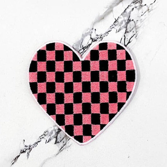 Pink and Black Checkered Heart Trucker Hat Patch