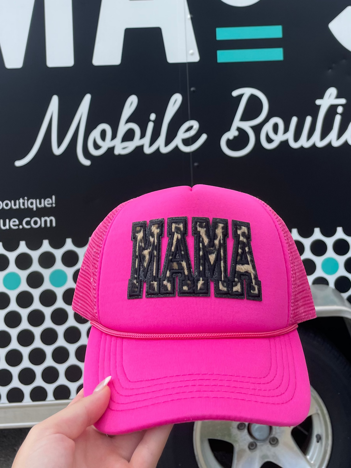 Pink and Cheetah Mama Trucker Hat