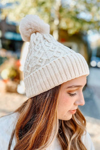 Nash Grey - Fur Pom Adult Beanie with Pearls