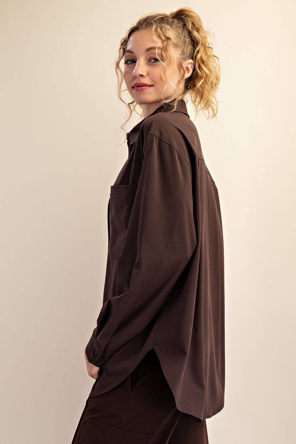 Rae Mode White Crinkle Woven Oversized Shirt