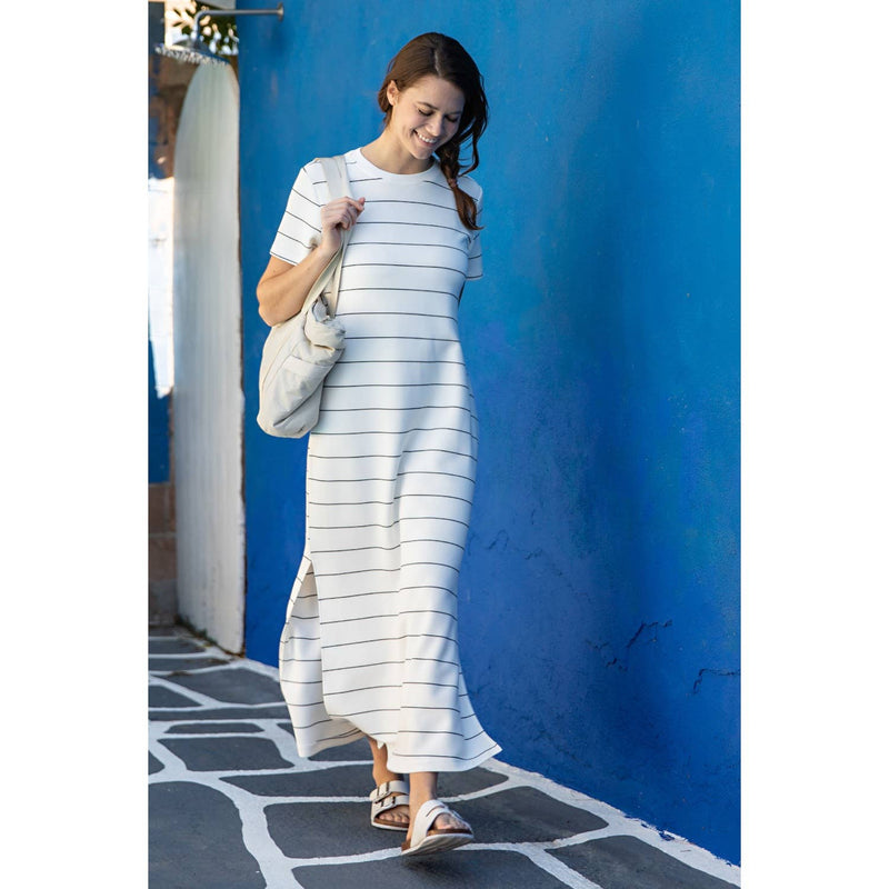 Rae Mode Modal Scuba Stripe Maxi Dress: Cream/Black