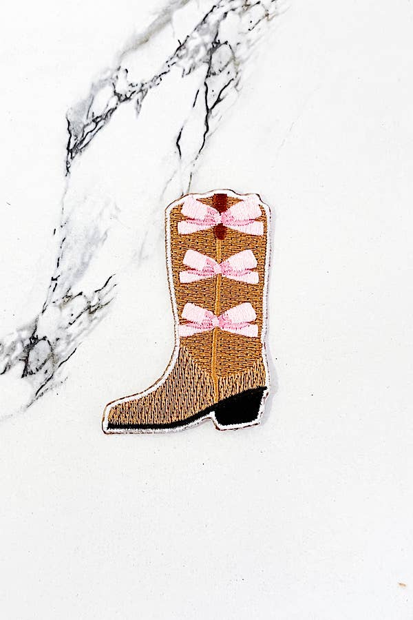 Nash Grey - Boot with Pink Bows Embroidered Patch