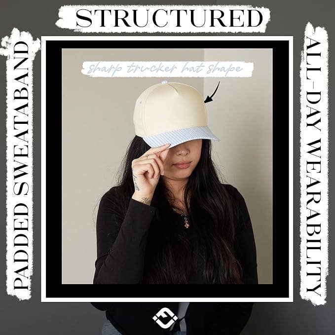 Funky Junque - Women's 2-Tone Blank Cap - Stripes - Light Blue/Beige