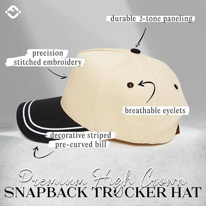 Funky Junque - Embroidered Brim Two Tone Trucker Hat - Black/Beige