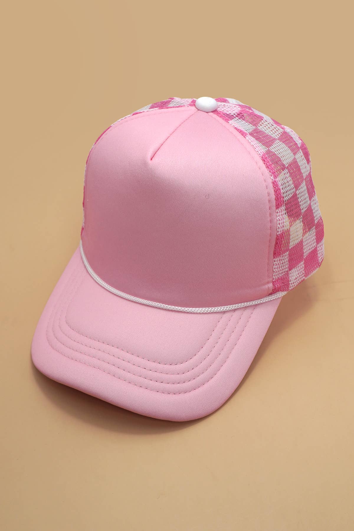 Classic Foam Front Trucker Hat - Fuschia/Pink-Checkered Mesh