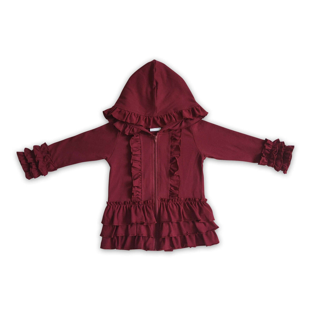 Yawoo Garments - Solid colorful zipper girls ruffle hoodie jackets: Maroon / 6-7T