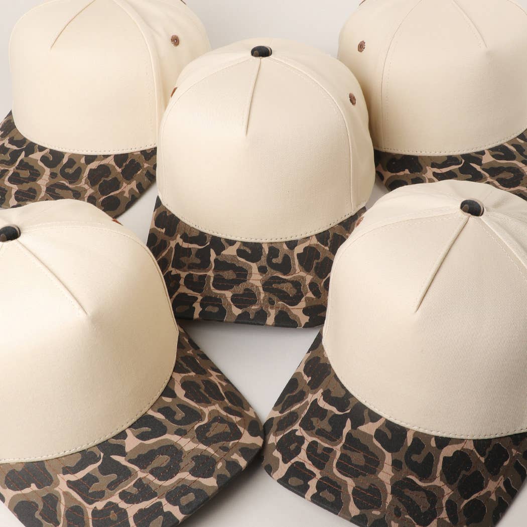 Fashion City - Two Tone Leopard Printed Canvas Trucker Hat: LEOPARD / One Size