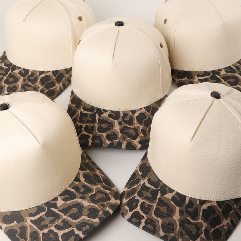 Fashion City - Two Tone Leopard Printed Canvas Trucker Hat: LEOPARD / One Size