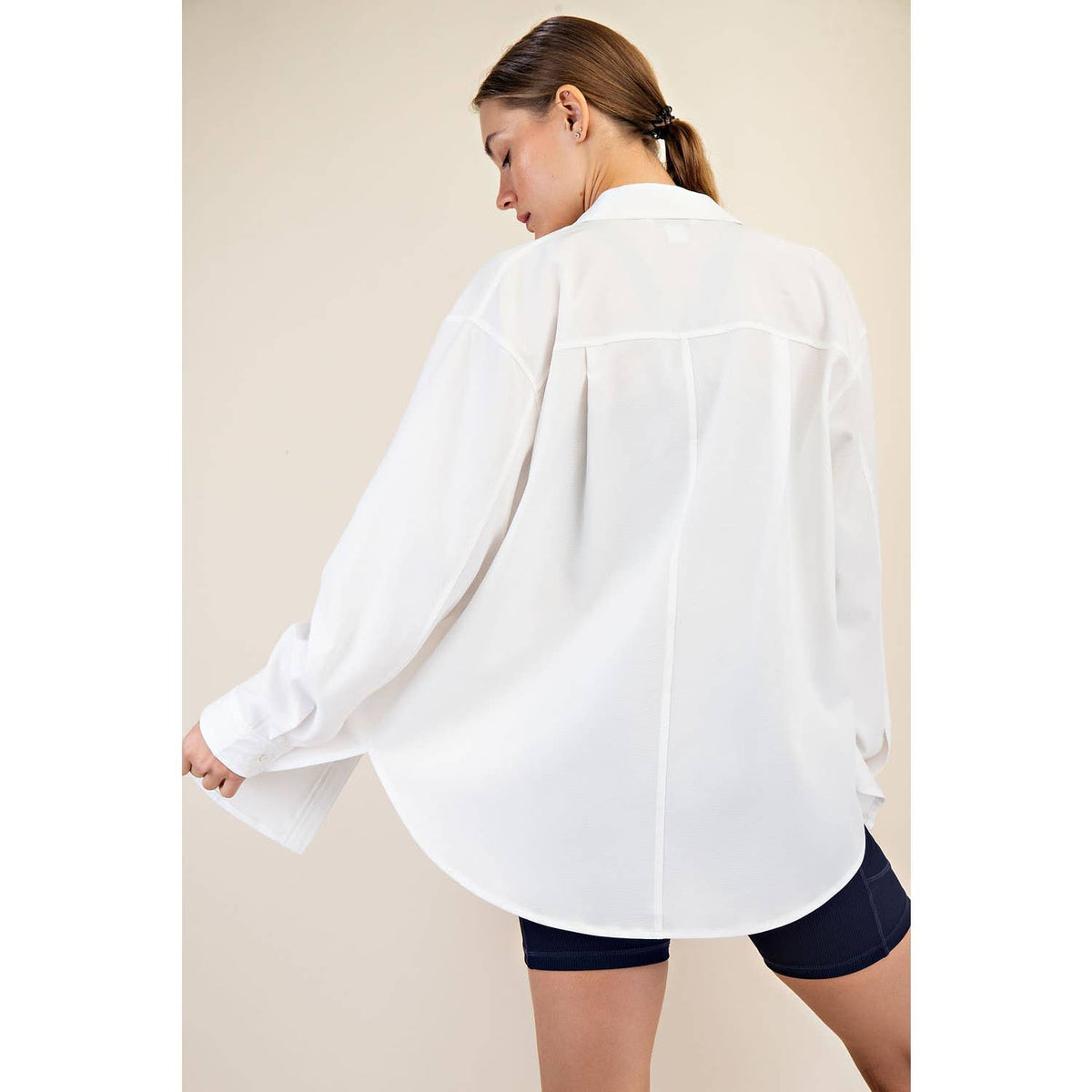 Rae Mode White Crinkle Woven Oversized Shirt