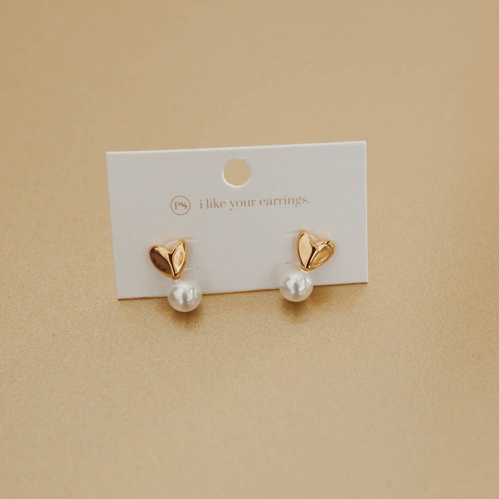 Pretty Simple Swipe Right Pearl Heart Earrings *WATERPROOF*