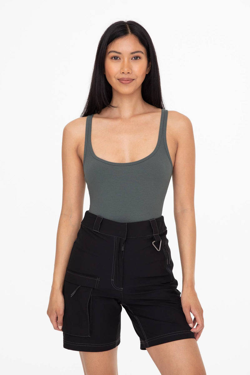 Mono B Square Neck Ribbed Bodysuit - BLACK