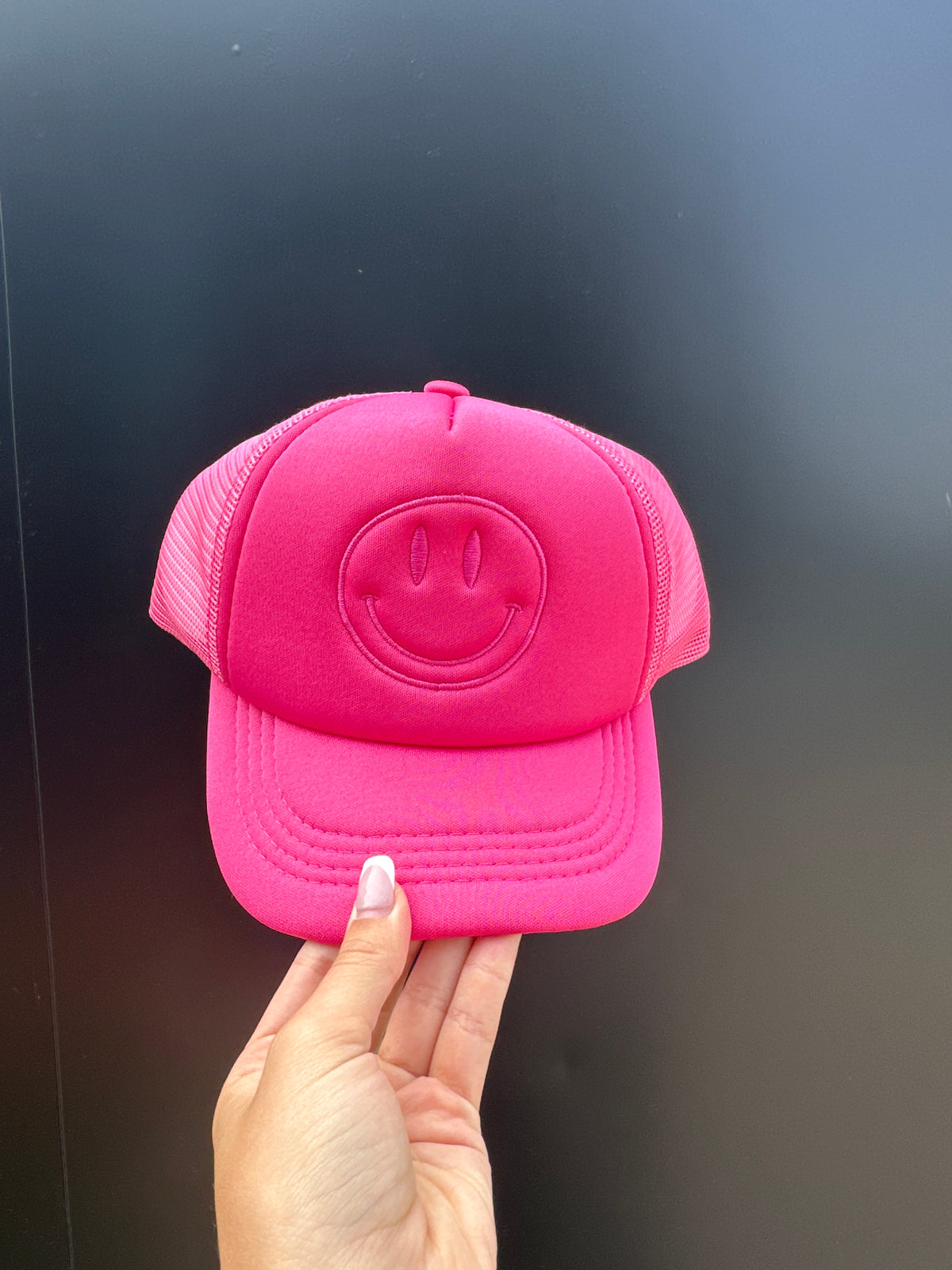 Youth Hot Pink Smiley Face Trucker Hat