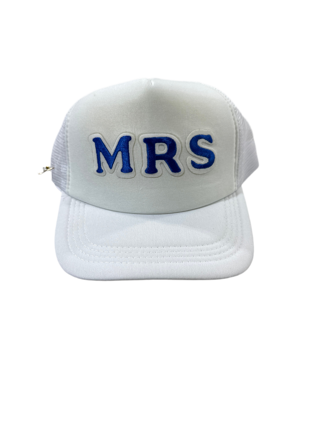 White and Blue Mrs Trucker Hat and Pin