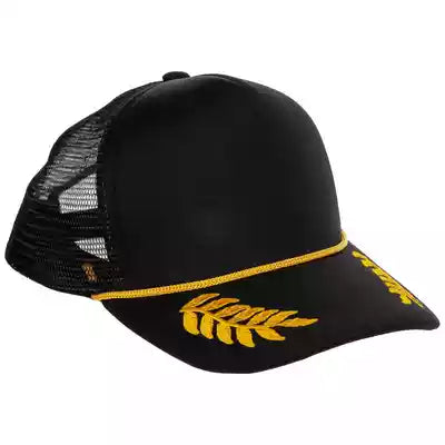 Classic Foam Front Trucker Hat: Black with Gold Design Captain Hat