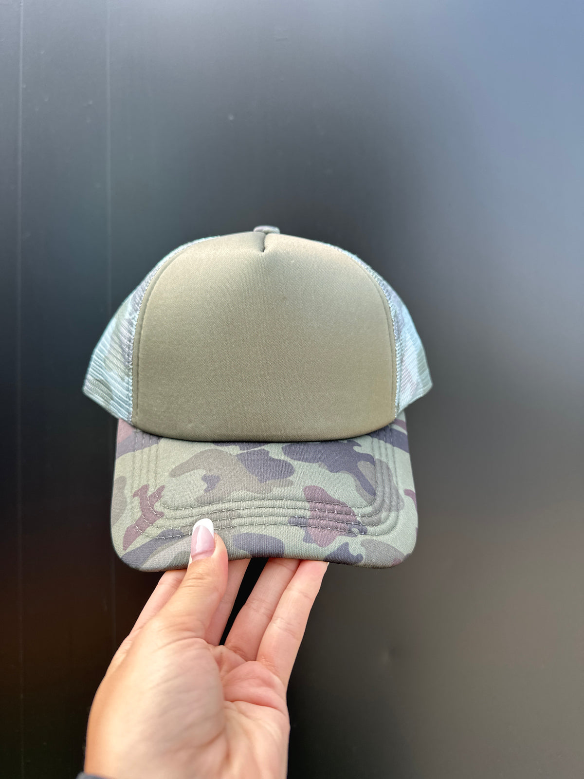 Olive Green Camo Trucker Hat
