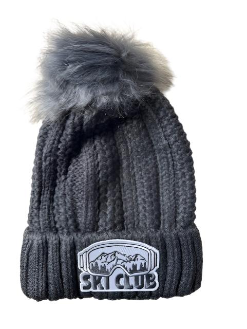 Dark Grey Satin Lined Pom Beanie - Ski Club