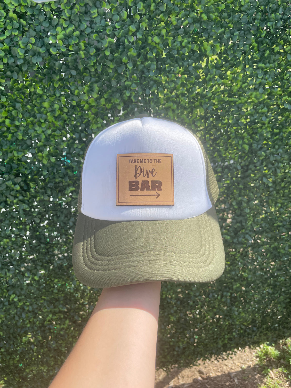 Take Me To The Dive Bar Olive Green Trucker Hat