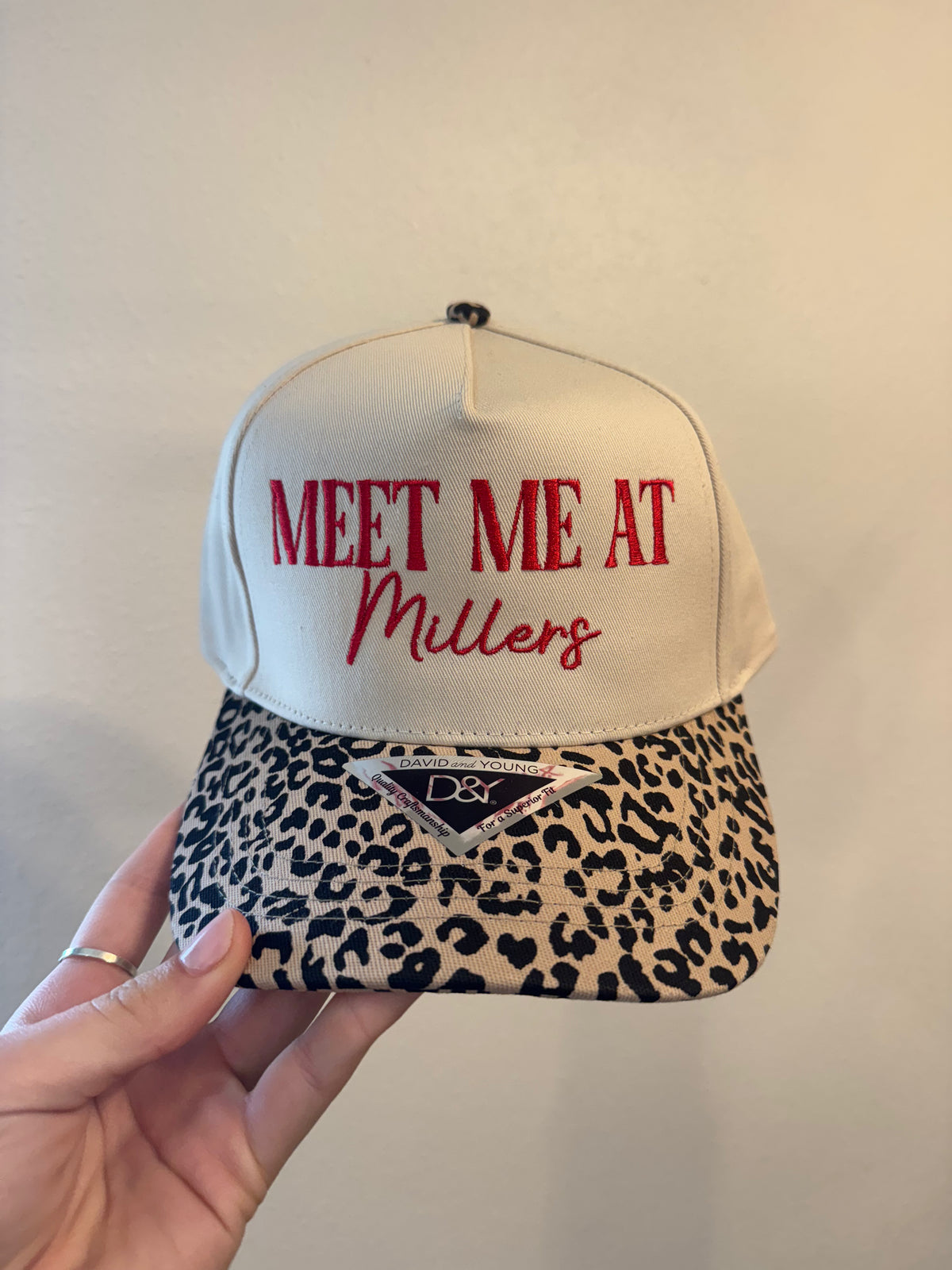 "Meet Me At Millers" Cheetah & Beige Embroidered Canvas Hat
