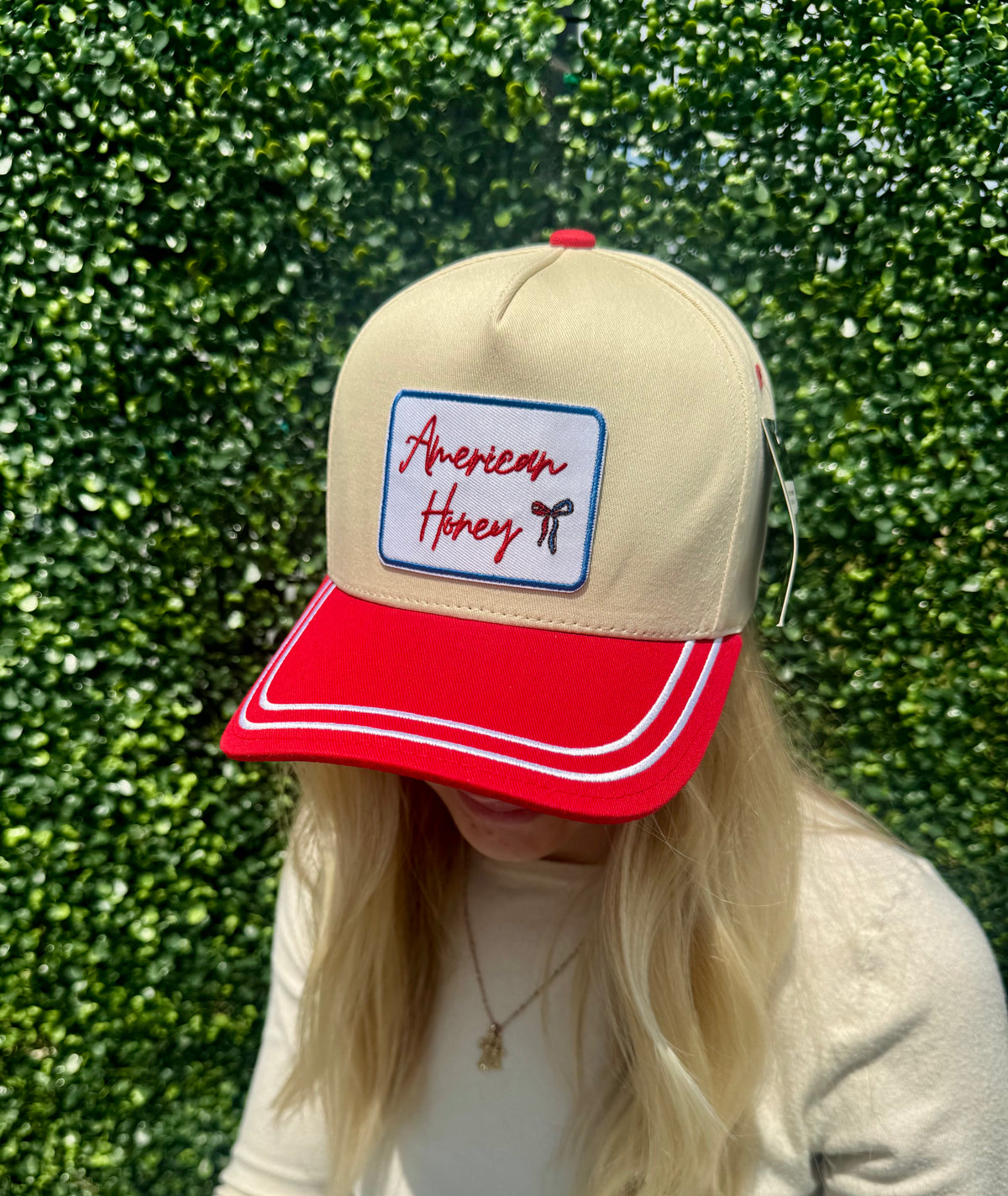 American Honey Red Hat With Embroidered Brim