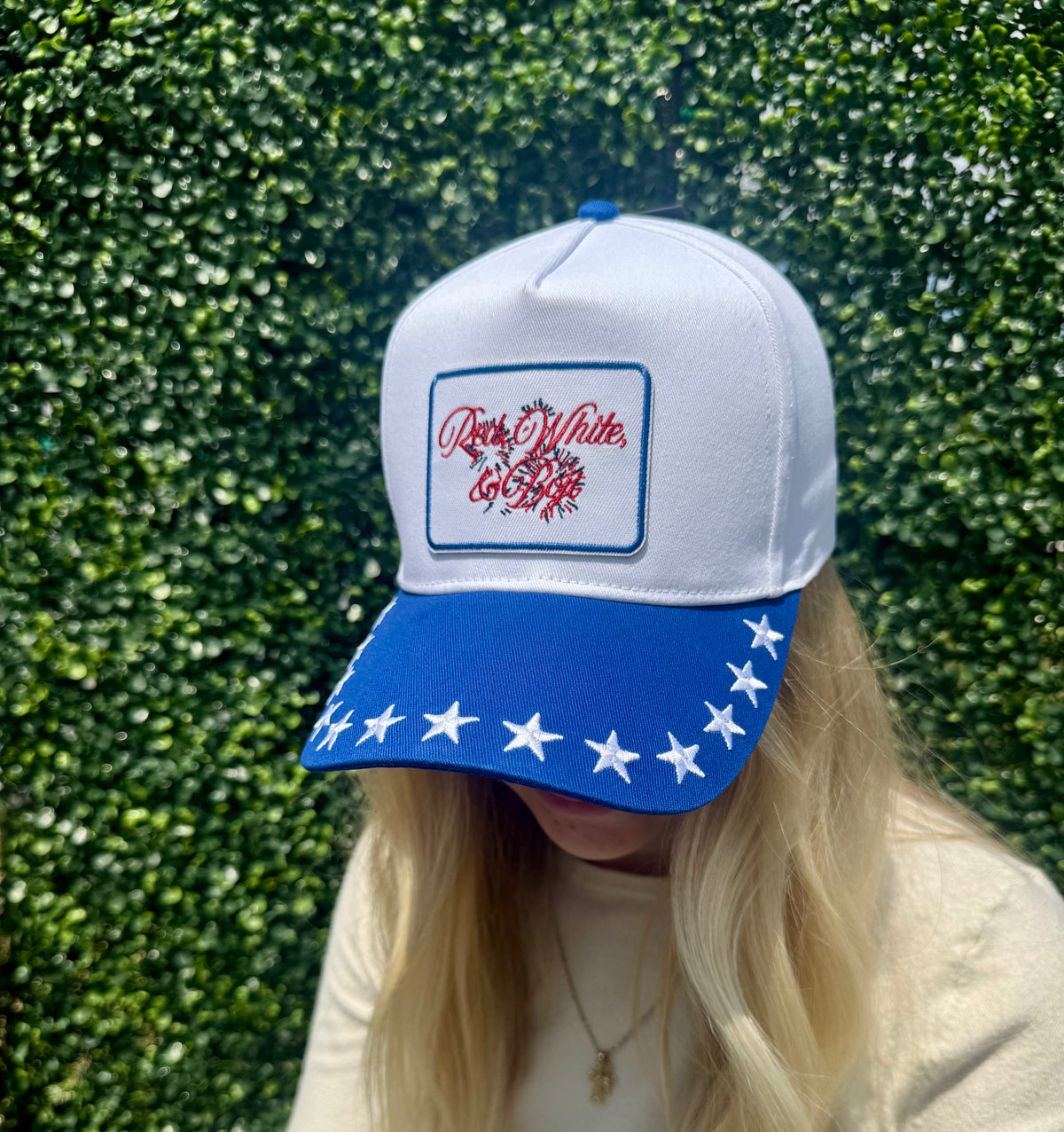 Red, White, & Boji With Blue and Embroidered Stars Brim Hat