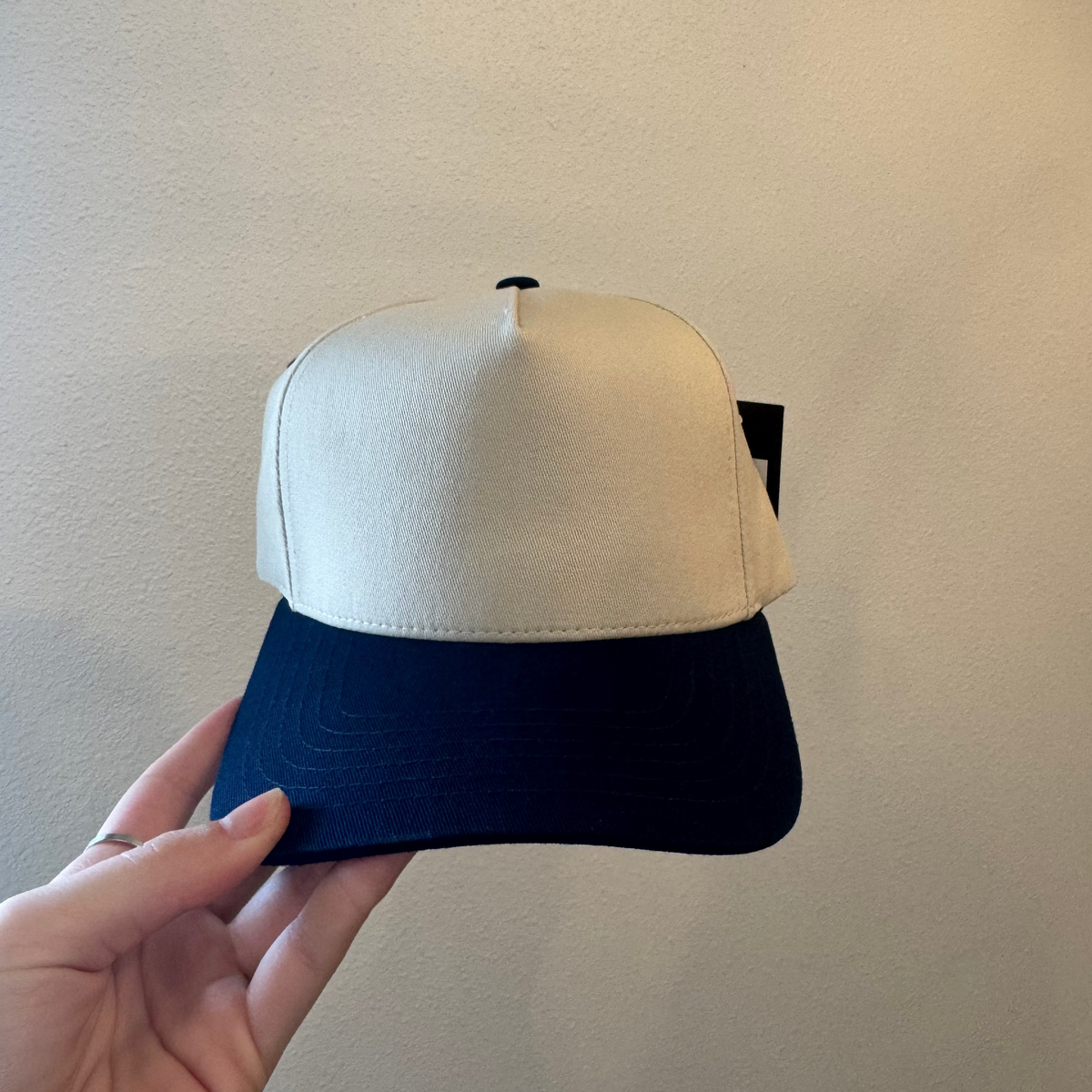 MiMi Wholesale -  Trucker Hat: Beige & Navy