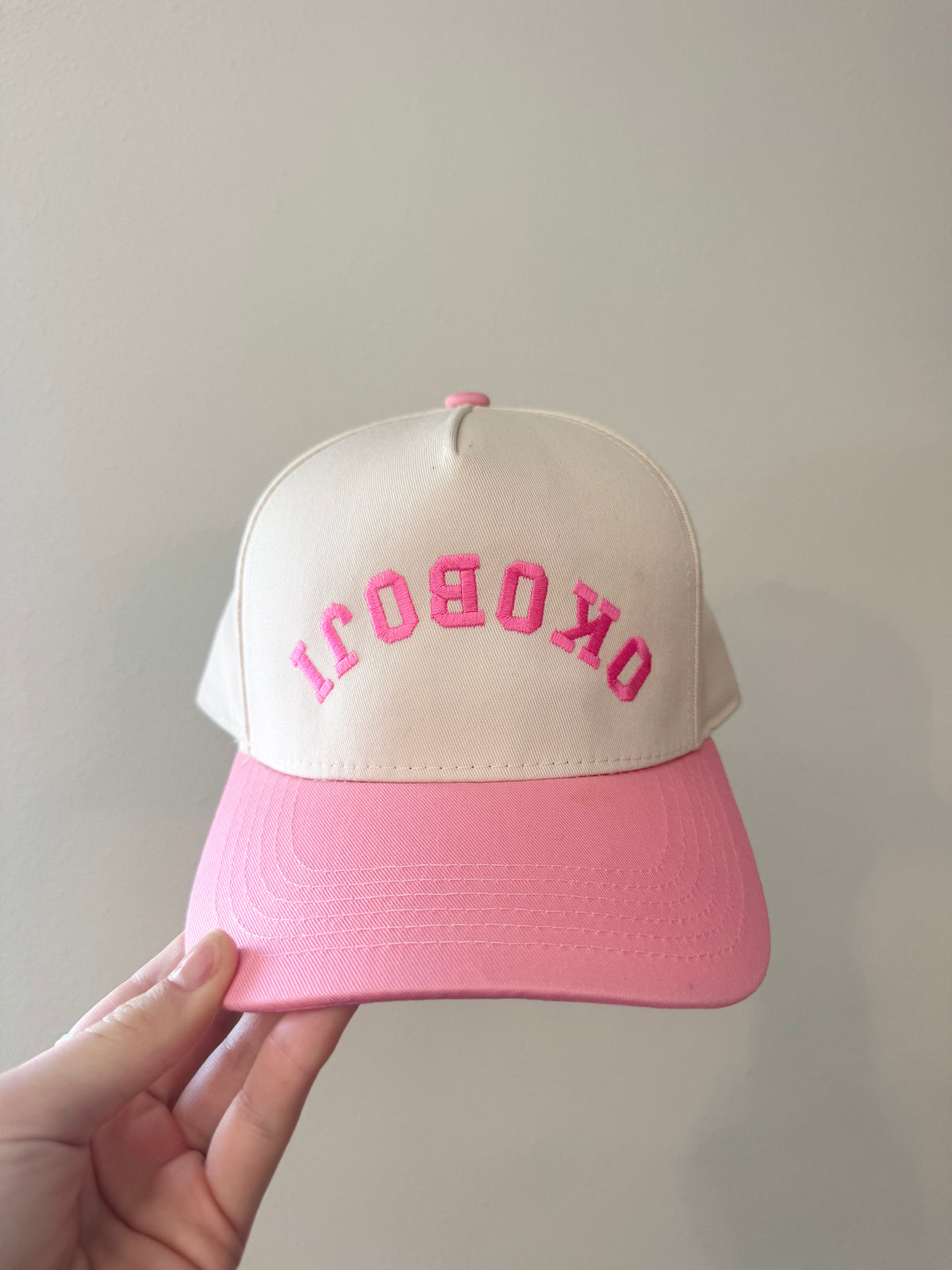 Pink & Beige 'Okoboji' Embroidered Canvas Hat
