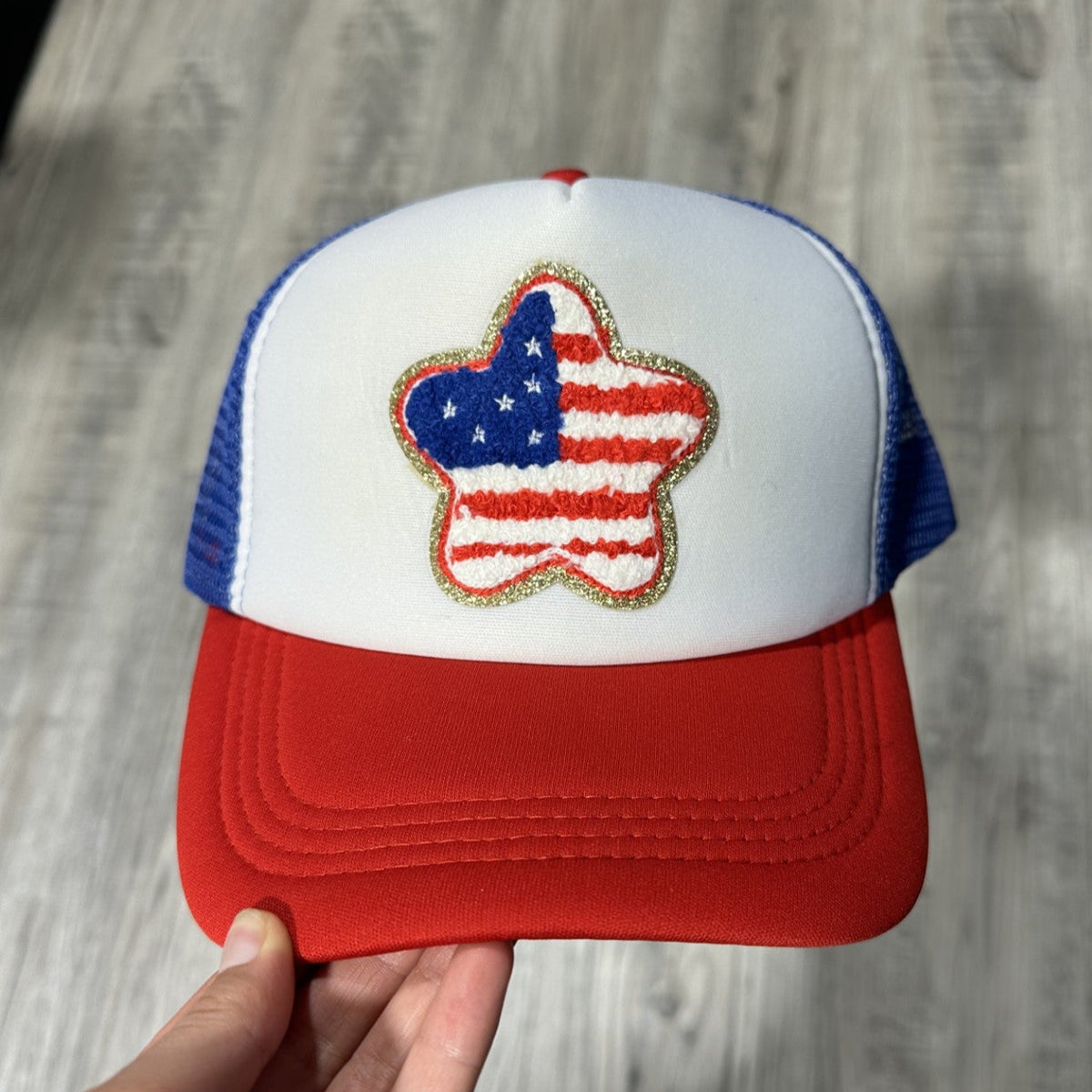 Red White and Blue American Flag Star Trucker Hat