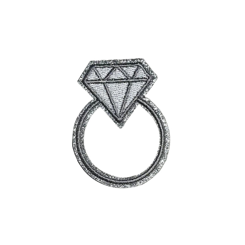 Black and white illustration of a diamond ring on a white background