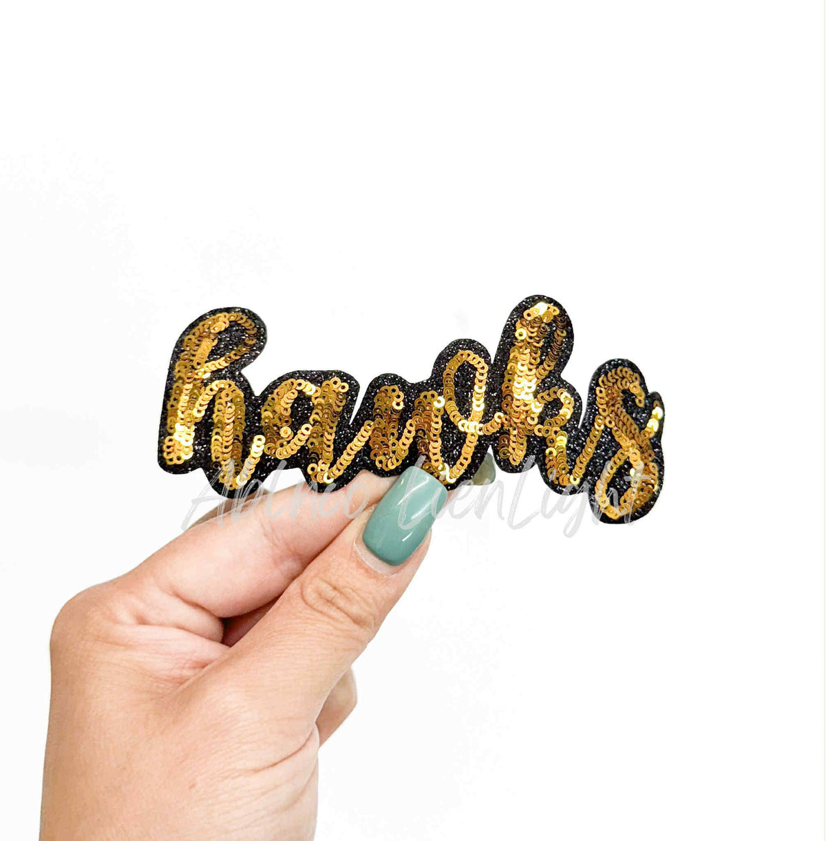 ABLNco - Hawks Cursive Sequins Iron On Patch-Gold