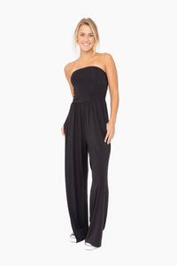 Mono B Strapless Flared Lounge Jumpsuit - Black