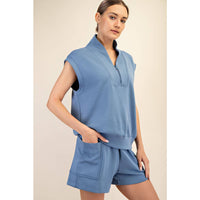 Rae Mode Modal Scuba Luxe V-Neck Sleeveless Top and Shorts Set: Paradise Blue