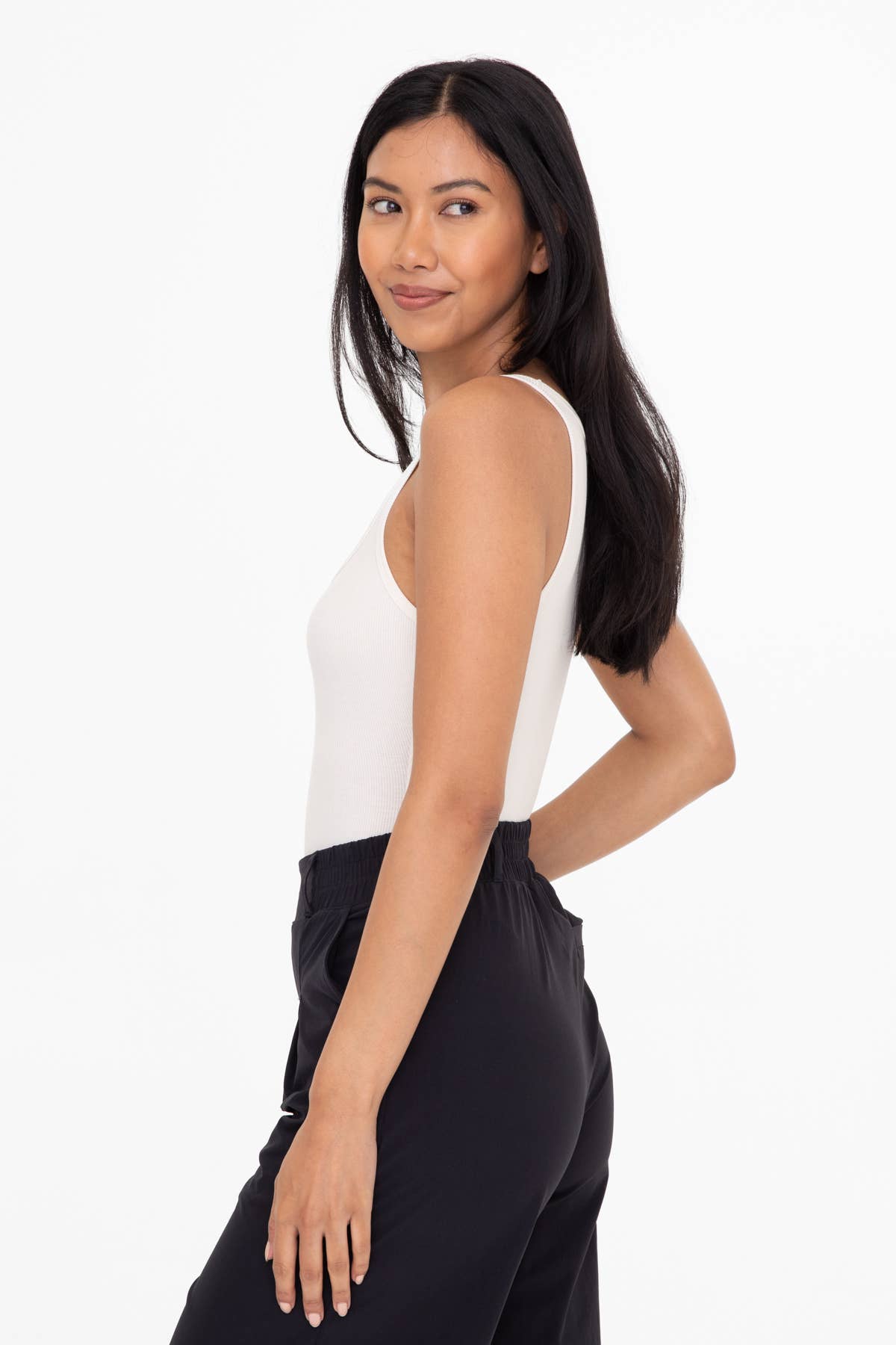 Mono B Square Neck Ribbed Bodysuit - BLACK