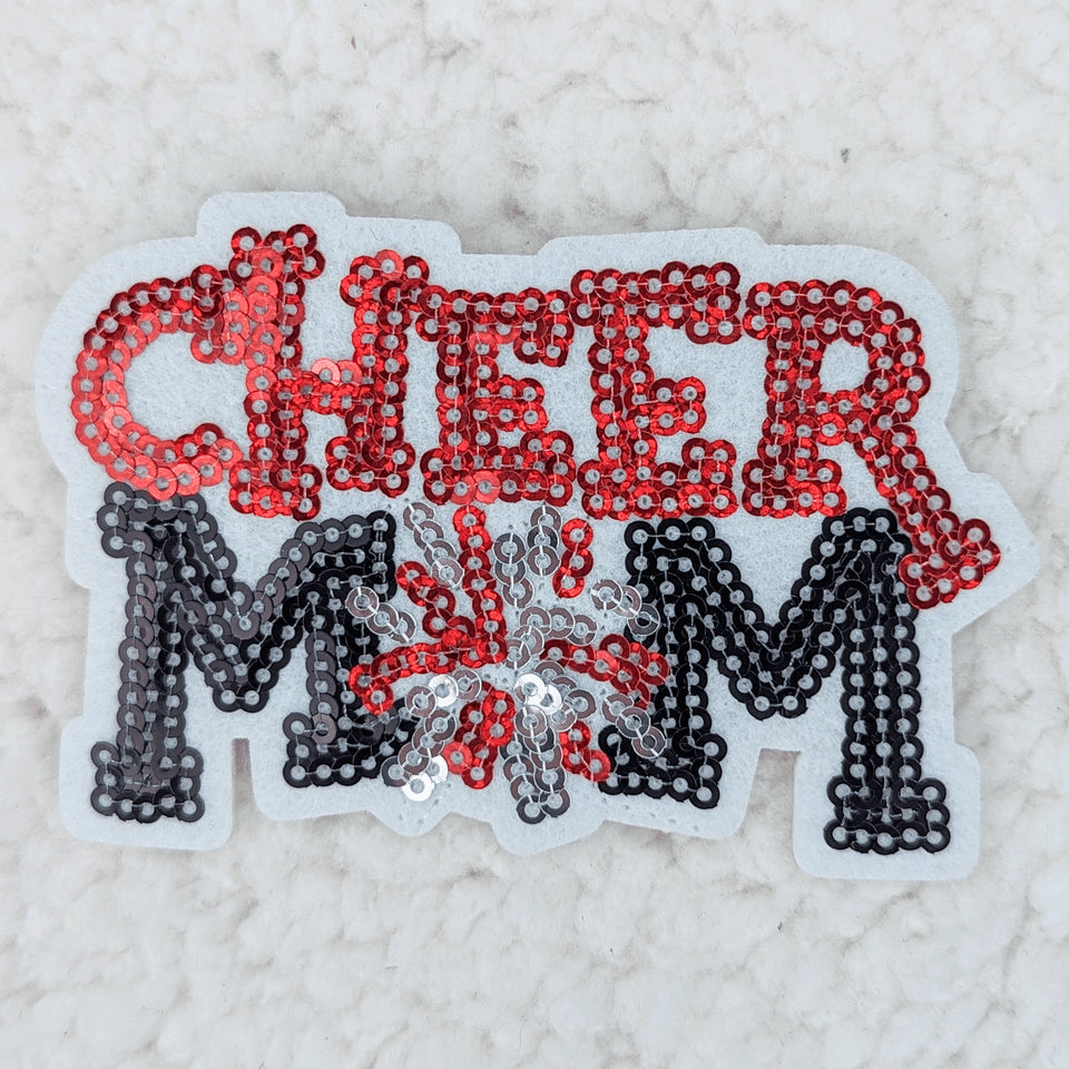 Trendy Transfers - RED Sequin Cheer Mom HAT/POCKET Patch