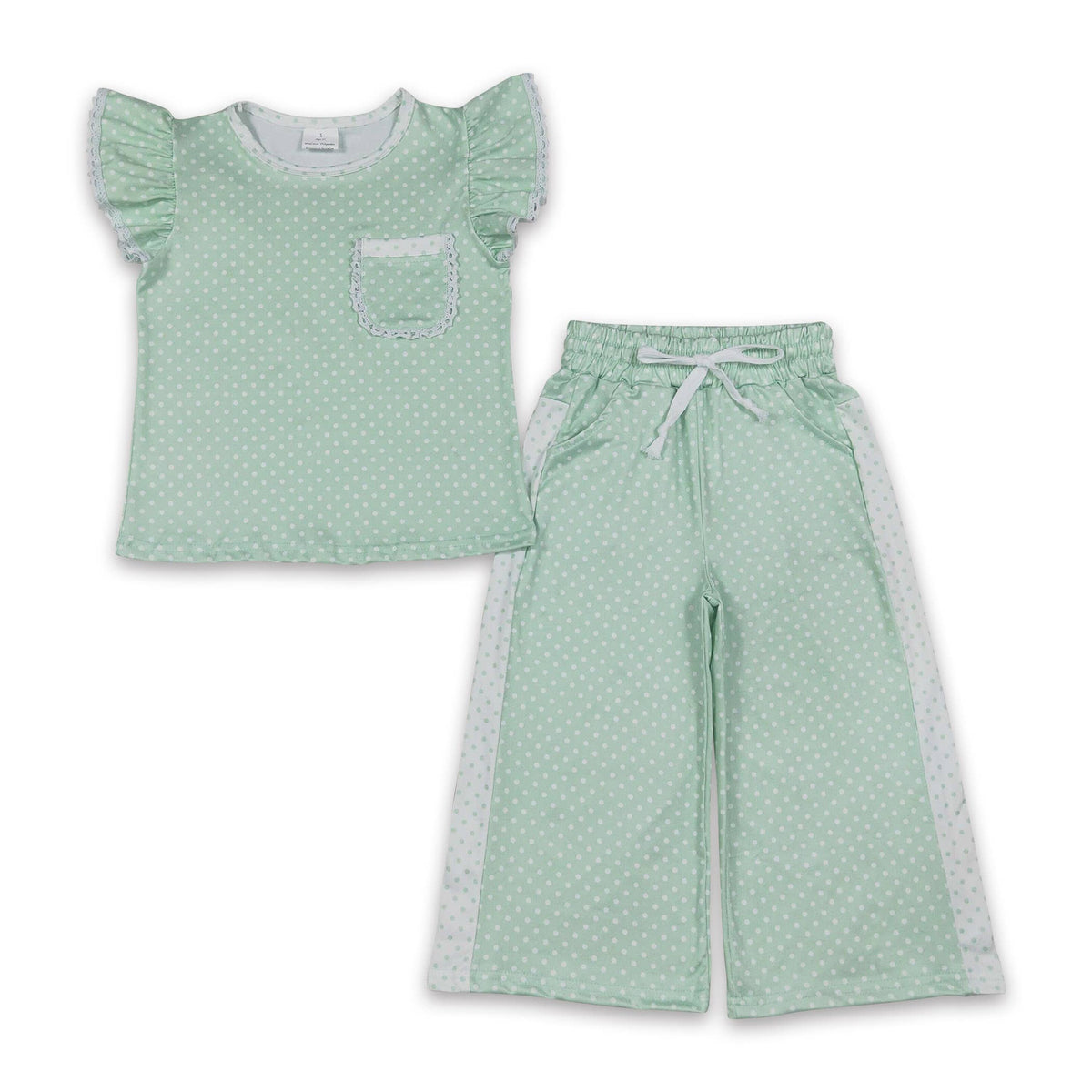 Yawoo Garments - Maroon polka dots flutter sleeves top pants girls outfits: Maroon / 5-6T