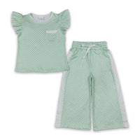 Yawoo Garments - Maroon polka dots flutter sleeves top pants girls outfits: Maroon / 5-6T