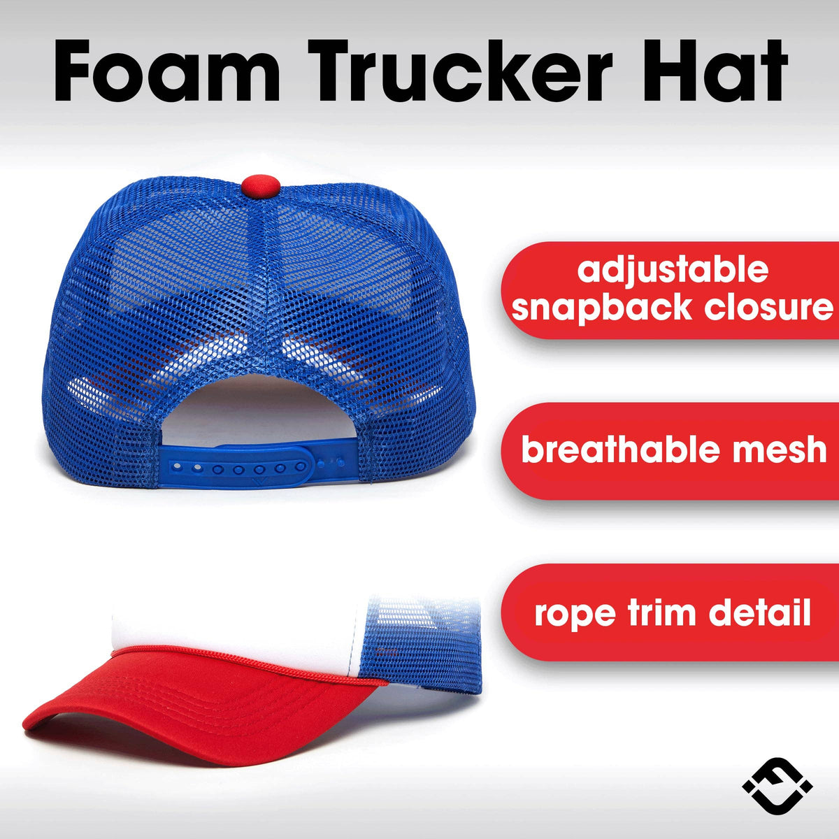 Funky Junque - Foam Trucker Hat (White/Red/Royal Blue)