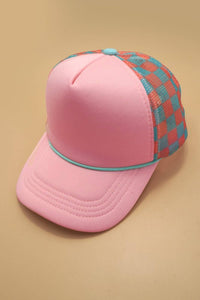 Classic Foam Front Trucker Hat - Fuschia/Pink-Checkered Mesh