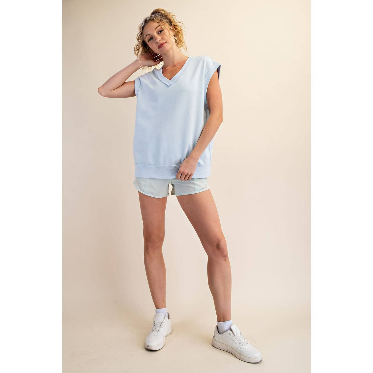 Rae Mode French Terry Kelly Green Oversized Vest Top and Biker Shorts Set