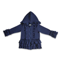 Yawoo Garments - Solid colorful zipper girls ruffle hoodie jackets: Maroon / 6-7T