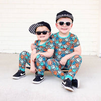 Children's Blue Check Smile Bamboo 2 Piece Set