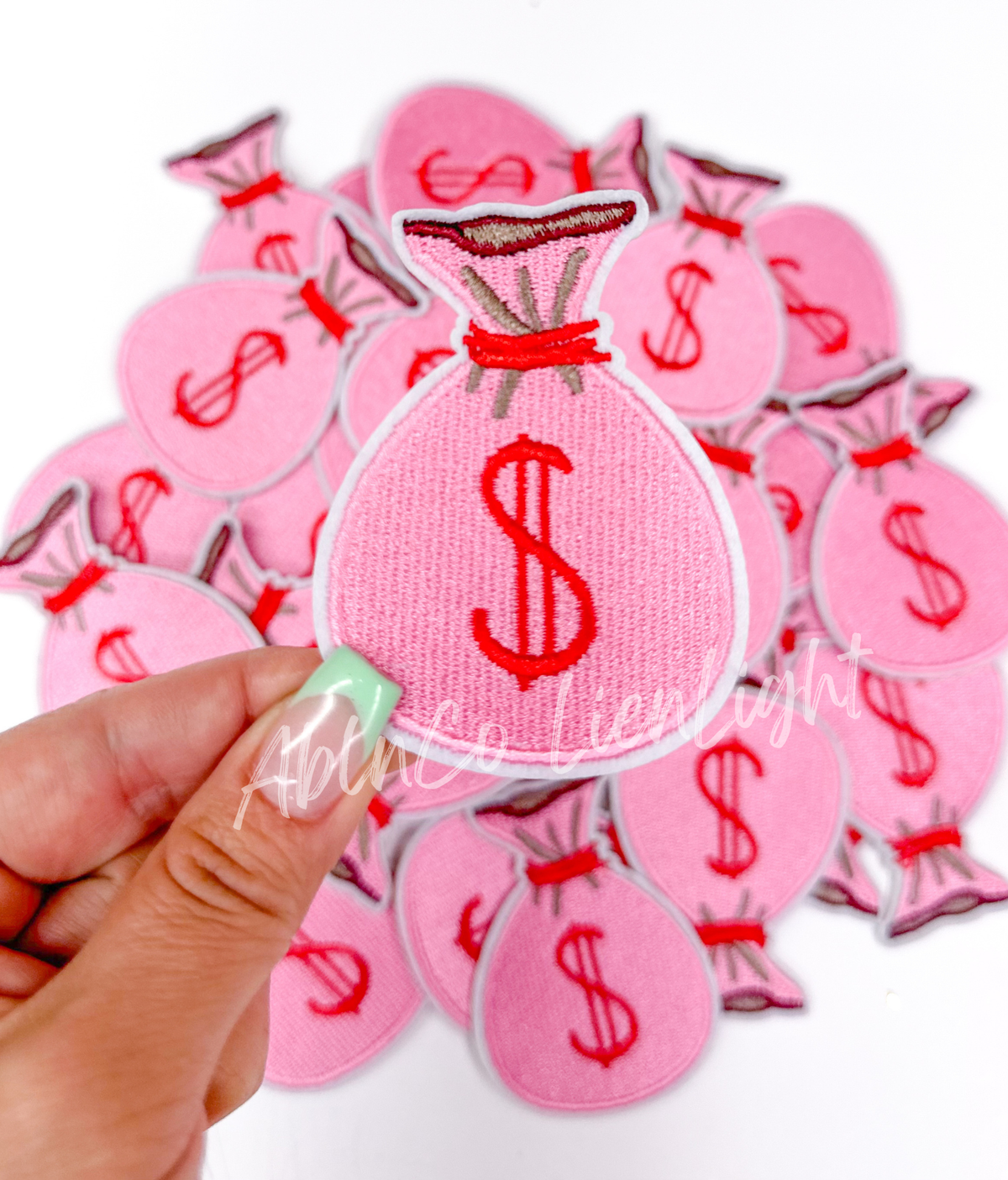 ABLN Boutique - Trucker hat patches 3” money bag pink preppy patch iron on