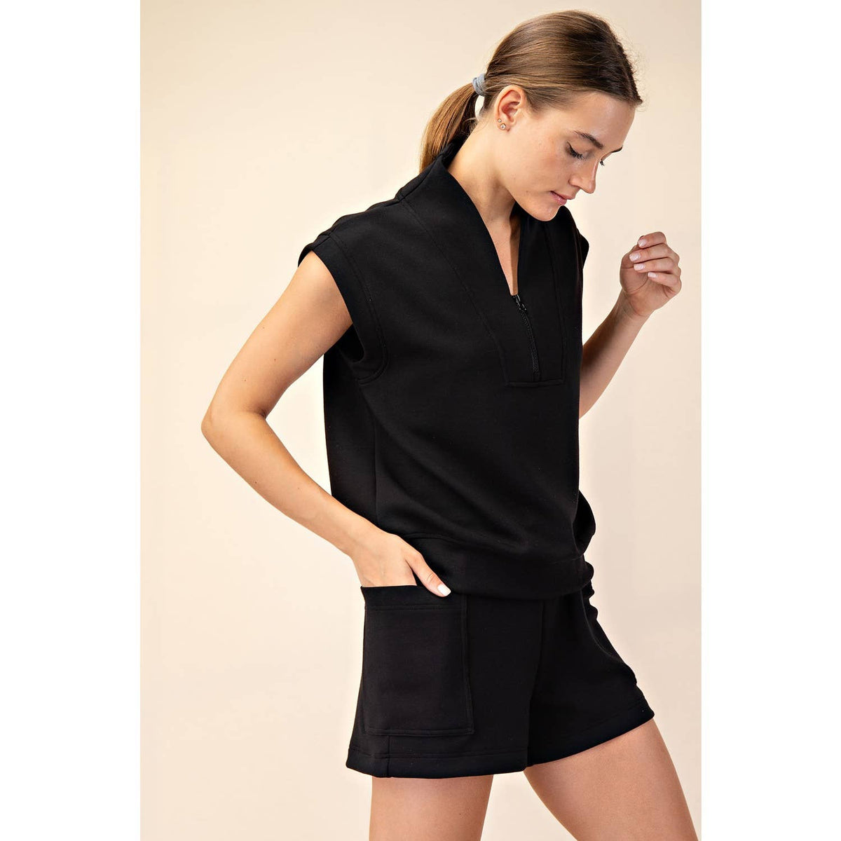 Rae Mode Modal Scuba Luxe V-Neck Sleeveless Top and Shorts Set: Paradise Blue