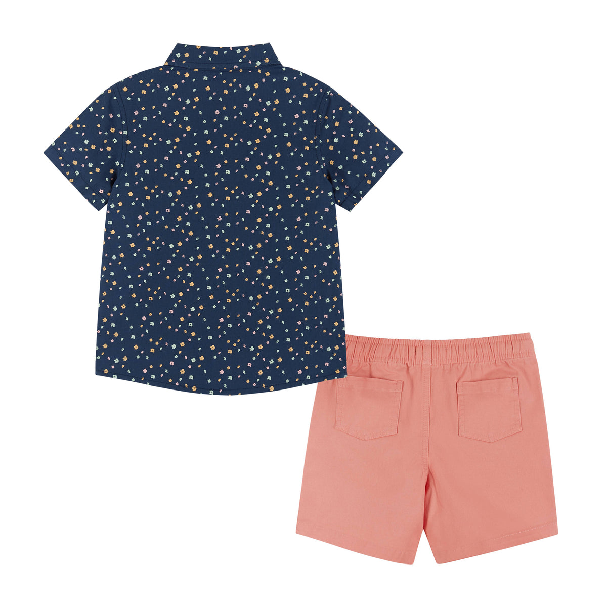 Andy & Evan Boys Navy Button-Down & Salmon Shorts Set