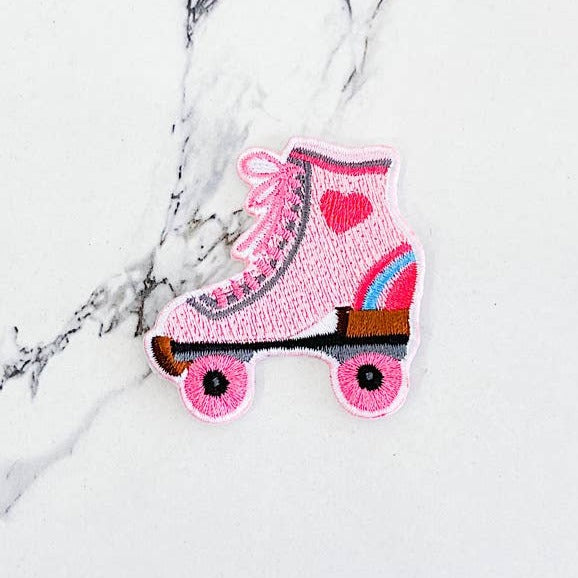 Pink Roller Skate with Heart Trucker Hat Patch