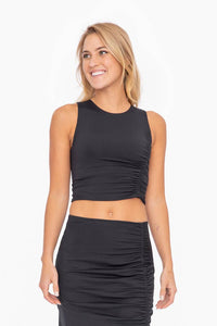 Mono B Venice Asymmetric Cinch Crop Top - Black