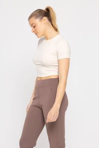 Mono B Essential Micro-Ribbed Cropped Athleisure Tee - NATURAL