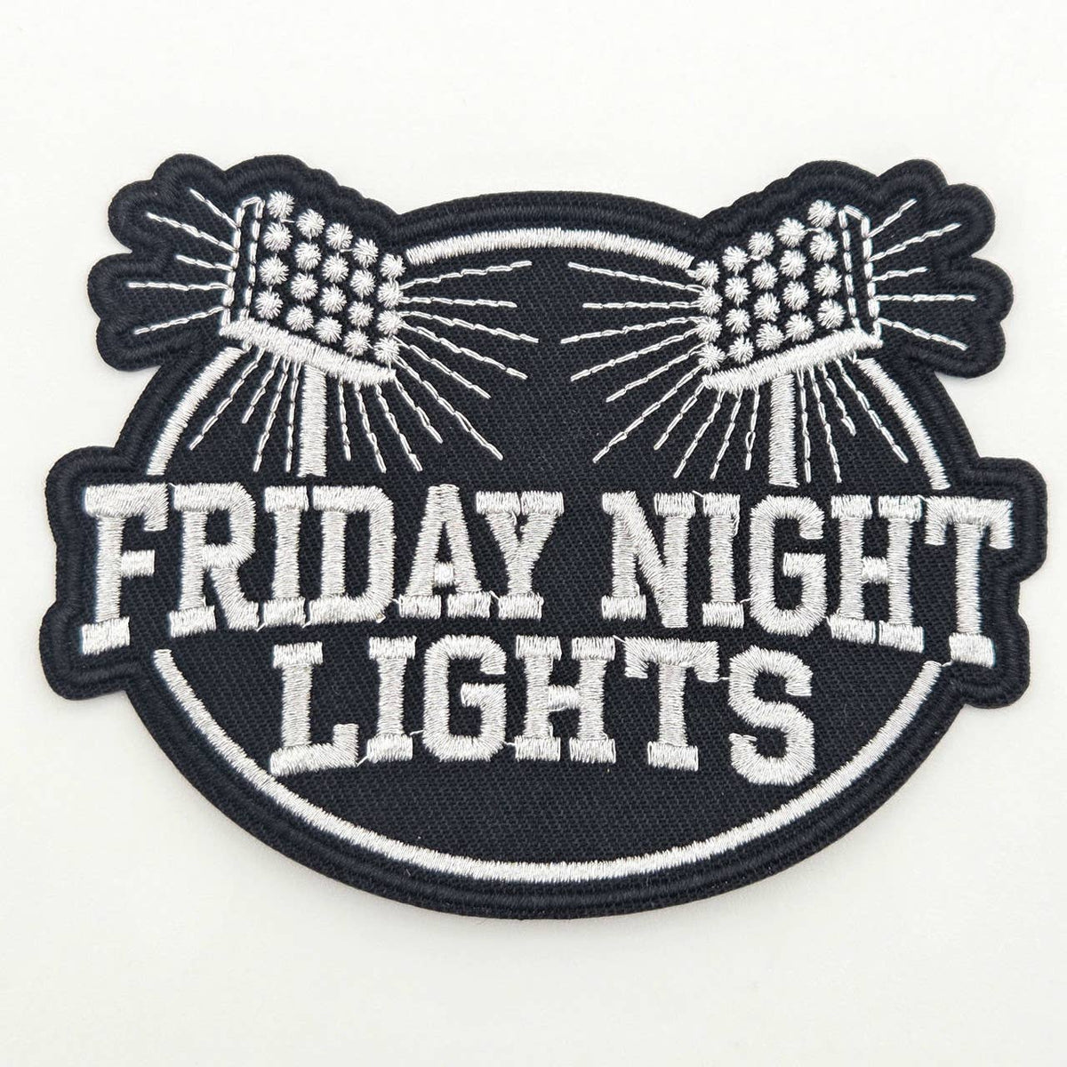 Trendy Transfers - Friday Night Lights BLACK/SILVER Embroidered Hat Patch – Black – 4" x 3"