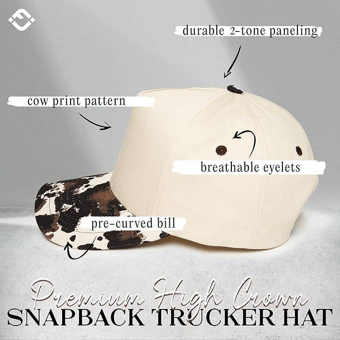 Funky Junque - Blank Two Tone Vintage Snapback Hat - Cow Print/Beige
