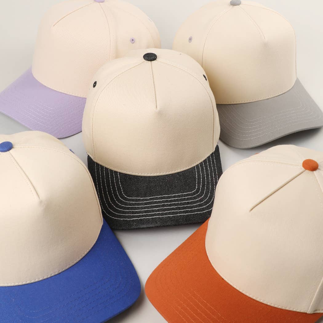 Fashion City - Plain Two-Tone Canvas Cotton Trucker Hat: BLK / ONE SIZE