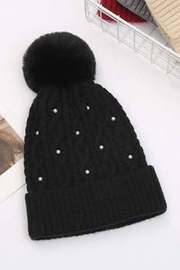 Nash Grey - Fur Pom Adult Beanie with Pearls